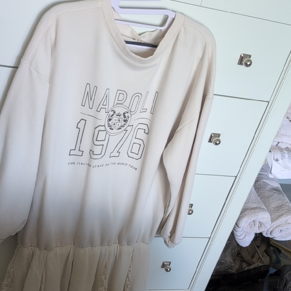 Anthropologie Pilcro Cream Napoli 1976 Sweatshirt Dress